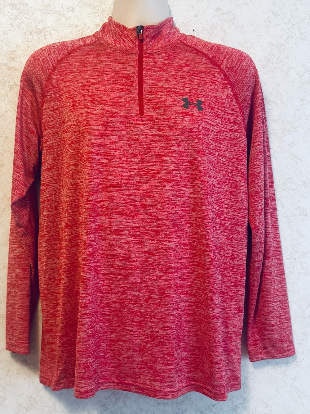 Under Armour 1/4 Zip Pullover Mock Neck Long Sleeve Men's Medium Heat Gear Red